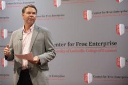 Vince Tyra speaks at the College of Business Center for Free Enterprise, Sept. 12, 2018.