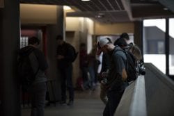 students in hallway between classes