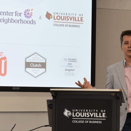 David Galownia of Slingshot speaking to a group of people