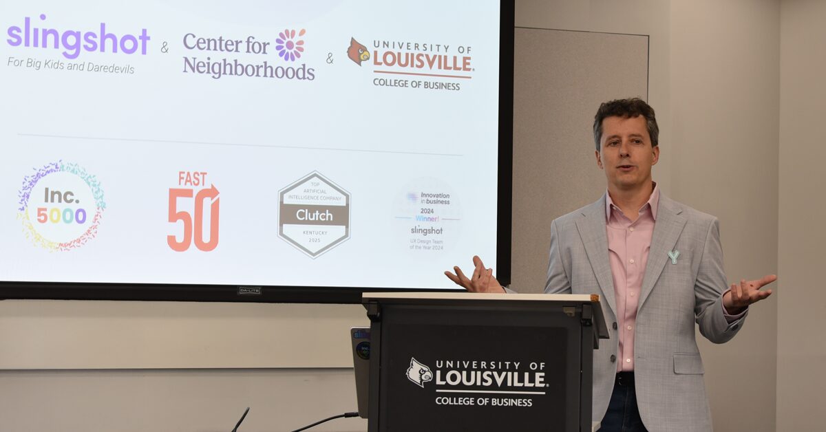 David Galownia of Slingshot speaking to a group of people