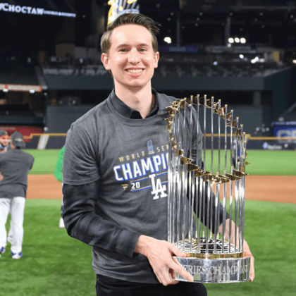 Michael Voltmer holds the 2024 World Series trophy