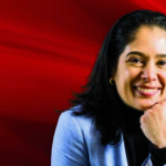 Isabel Botero, Ph.D. in front of a red flame background