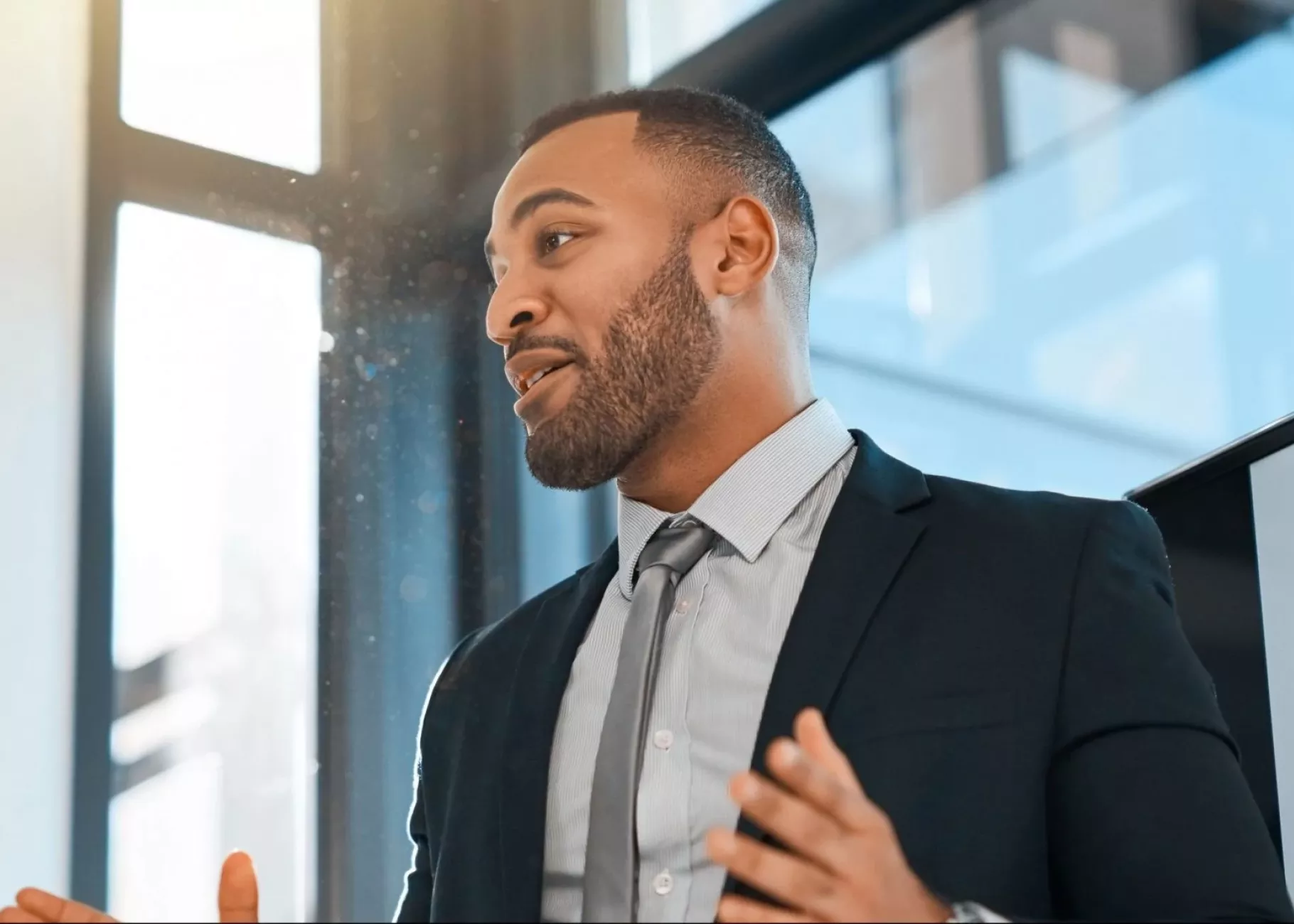 Close up of businessman presenting