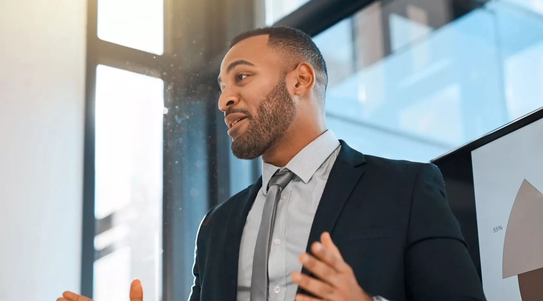 Close up of businessman presenting