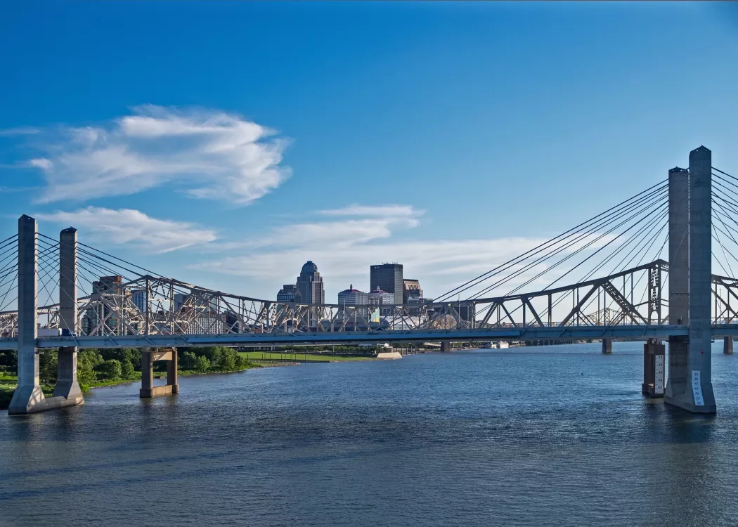View of the downtown Louisville skyline and riverfront