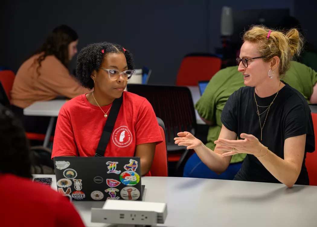 Erin Hogan teaching Children's Literature at the Porter Building.