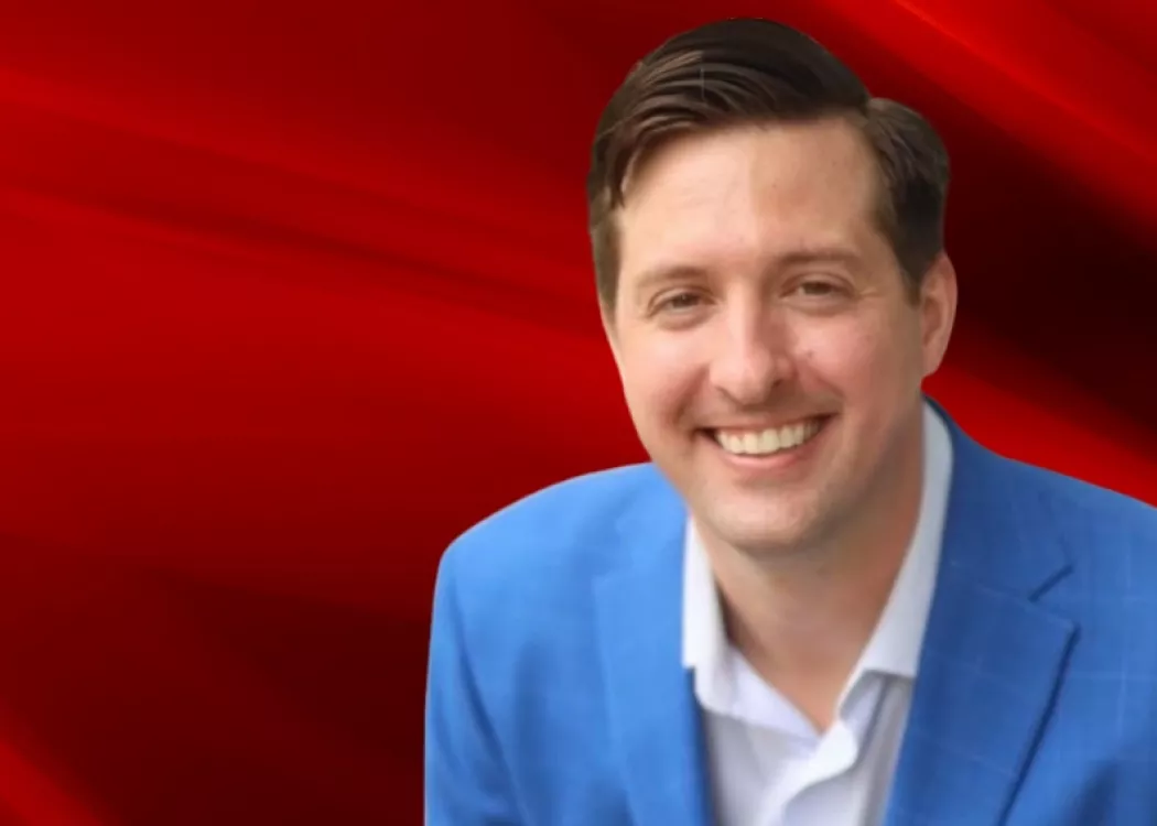 Nicholas Jewell on red essence background